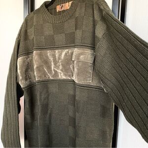 Vintage 90's Trutus Biancarra Olive Sweater Geometric Chunky Velvet Grandpa L